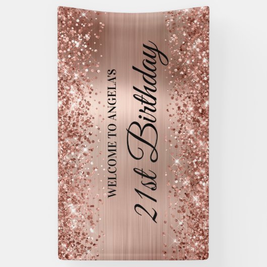 Glittery Roos Goudfolie 21ste Verjaardag Welkom Spandoek (Verticaal)