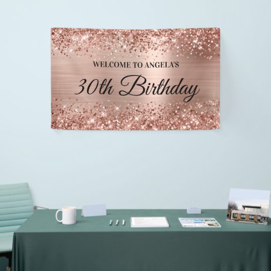 Glittery Roos Goudfolie 30e Verjaardag Welkom Spandoek (Beurs)