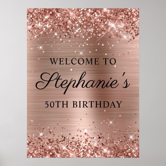 Glittery Roos Goudfolie 50e Verjaardag 18x24 Poster (Voorkant)