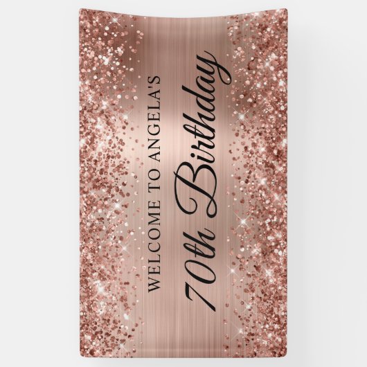 Glittery Roos Goudfolie 70e Verjaardag Welkom Spandoek (Verticaal)