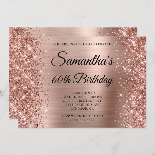 Glittery Roos Goudfolie Monogram 60e Verjaardag Kaart (Voorkant / Achterkant)