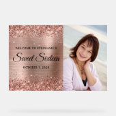 Glittery Roos Goudfolie Sweet Sixteen Welkom Acryl Bord (Voorkant)