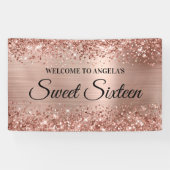 Glittery Roos Goudfolie Sweet Sixteen Welkom Spandoek (Horizontaal)