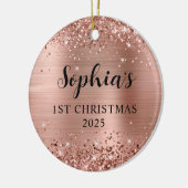 Glittery Rose Gold Foil 1st Christmas Photo Keramisch Ornament (Links)