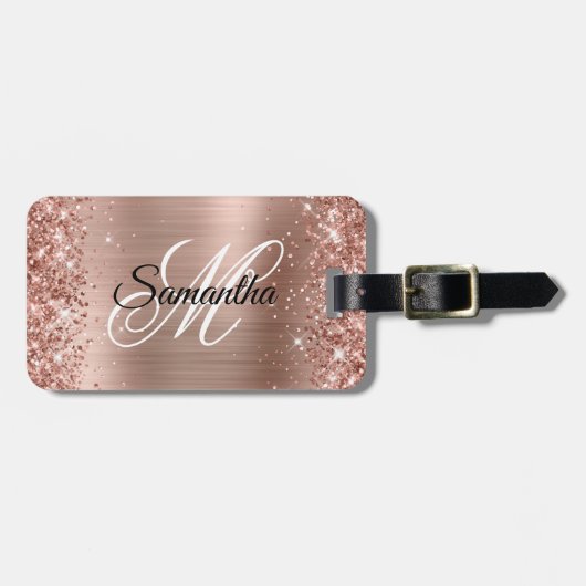 Glittery Rose Gold Foil Bagagelabel (Voorkant horizontaal)