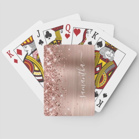 Glittery Rose Gold Foil Modern Girly Signature Pokerkaarten (Achterkant)