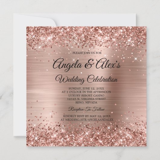 Glittery Rose Gold Ombre Foil Elegant Wedding Kaart (Voorkant)