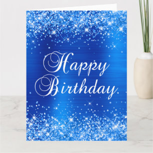Glittery Royal Blue Big Happy Birthday Kaart