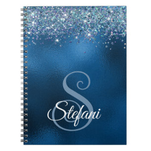 Glittery Royal Blue Folie Individuele naam Notitieboek