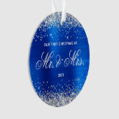 Glittery Royal Blue Folie Onze eerste kerst Ornament (voorkant)