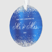 Glittery Royal Blue Folie Onze eerste kerst Ornament (voorkant)