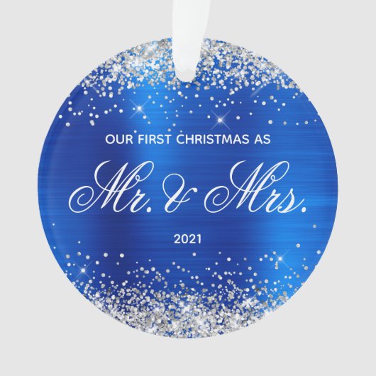 Glittery Royal Blue Folie Onze eerste kerst Ornament (voorkant)