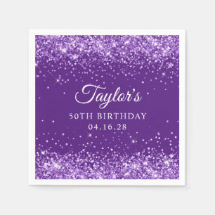 Glittery Royal Paars 50th Birthday Servet