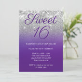 Glittery Royal Paars Silver Ombre Sweet 16 Kaart (Staand voorkant)