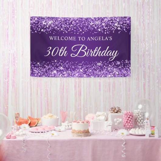 Glittery Royal Paarse 30e Verjaardag Welkom Spandoek (Feest)