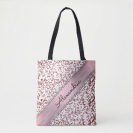 Glittery roze blush gepersonaliseerd marmer tote bag