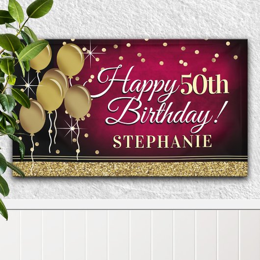 Glittery roze en goud Happy 50th Birthday Banner