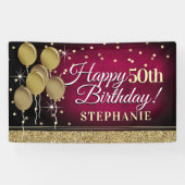 Glittery roze en goud Happy 50th Birthday Banner (Horizontaal)
