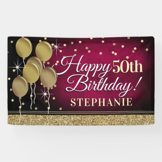 Glittery roze en goud Happy 50th Birthday Banner (Horizontaal)