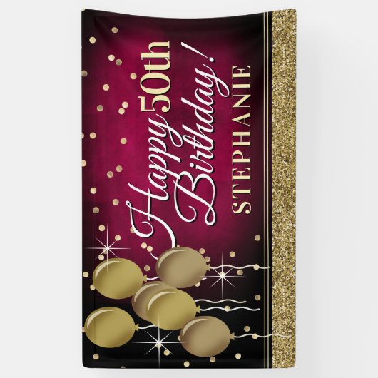 Glittery roze en goud Happy 50th Birthday Banner (Verticaal)