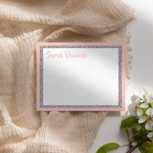 Glittery Roze en Zilver Dank u Platte Kaart