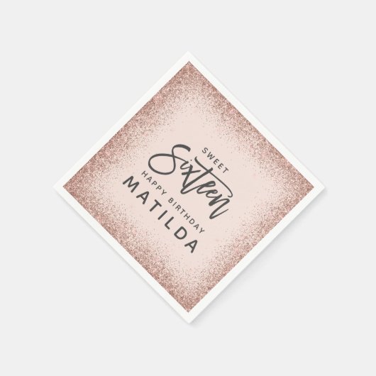 Glittery roze girly script, modern 16th servet (Hoek)