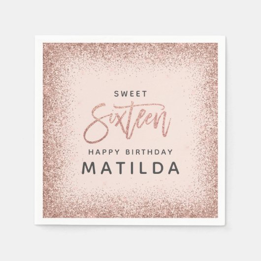 Glittery roze girly script, modern 16th servet (Voorkant)