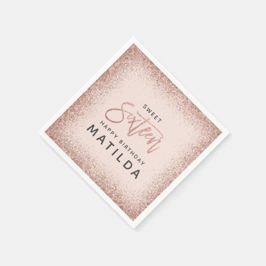 Glittery roze girly script, modern 16th servet (Hoek)