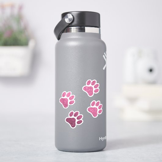 Glittery roze paw print 4 paws vinyl Stickers (HydroFlask)