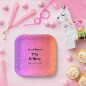 Glittery Roze Sinaasappel 17e Verjaardag Custom Ag Papieren Bordje (Feest)