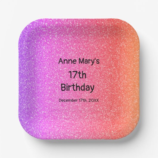 Glittery Roze Sinaasappel 17e Verjaardag Custom Ag Papieren Bordje (Voorkant)