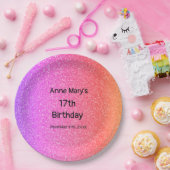 Glittery Roze Sinaasappel 17e Verjaardag Custom Ag Papieren Bordje (Feest)