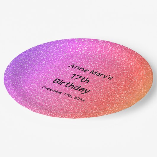 Glittery Roze Sinaasappel 17e Verjaardag Custom Ag Papieren Bordje (Gekanteld)