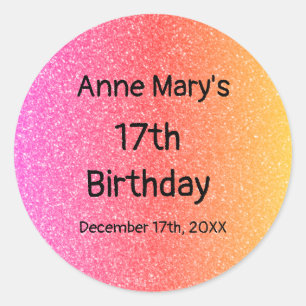 Glittery Roze Sinaasappel 17e Verjaardag Custom Ag Ronde Sticker