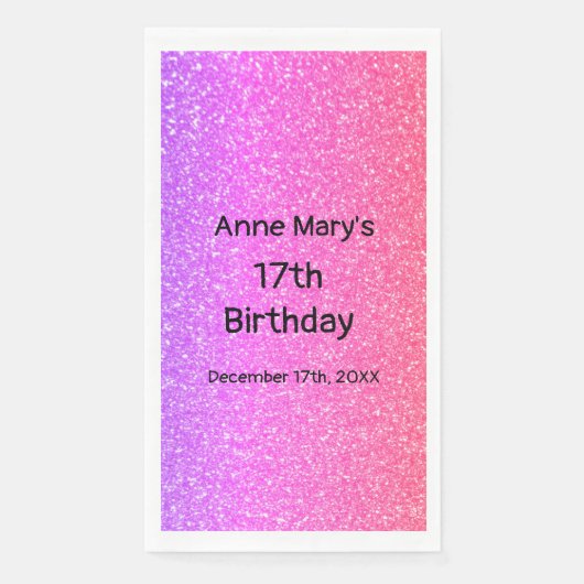 Glittery Roze Sinaasappel 17e Verjaardag Custom Ag Servet (Voorkant)