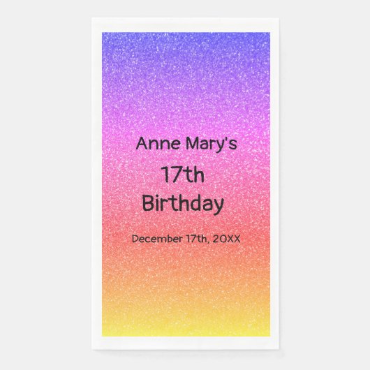 Glittery Roze Sinaasappel 17e Verjaardag Custom Ag Servet (Voorkant)