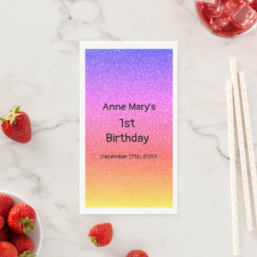 Glittery Roze Sinaasappel 1e Verjaardag Eerste aan Servet (Insitu)