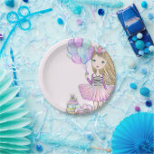 Glittery roze verjaardag blond meisje eenhoorn papieren bordje (Feest)