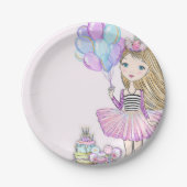 Glittery roze verjaardag blond meisje eenhoorn papieren bordje (Voorkant)