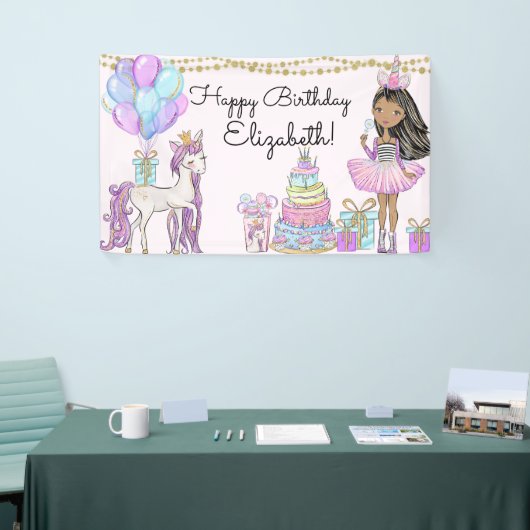 Glittery roze verjaardag meisje eenhoorn glam bann spandoek (Beurs)