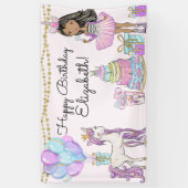 Glittery roze verjaardag meisje eenhoorn glam bann spandoek (Verticaal)