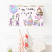 Glittery roze verjaardag meisje eenhoorn glam bann spandoek (Insitu)