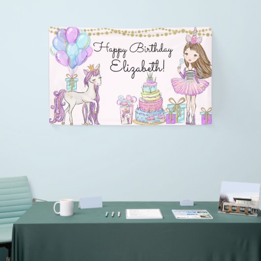 Glittery roze verjaardag meisje eenhoorn glam bann spandoek (Beurs)
