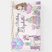 Glittery roze verjaardag meisje eenhoorn glam bann spandoek (Verticaal)