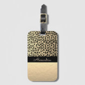Glittery Shimmery Gold Leopard Bagagelabel (Voorkant (verticaal))