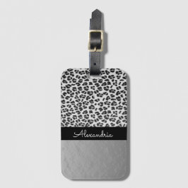 Glittery Shimmery Silver Leopard Bagagelabel