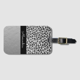 Glittery Shimmery Silver Leopard Bagagelabel