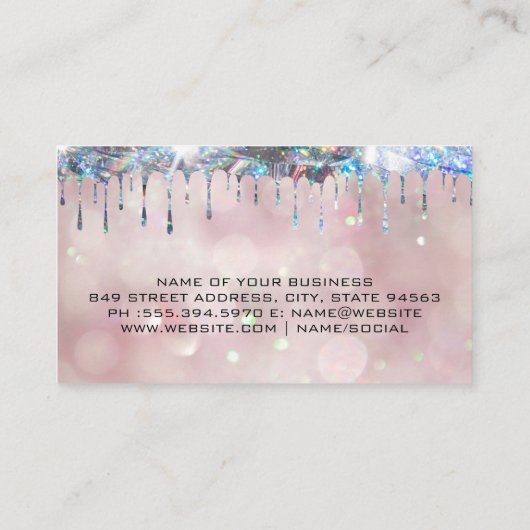 Glittery Shiny Drip | Achtergrond lichtroze achter Visitekaartje (Achterkant)