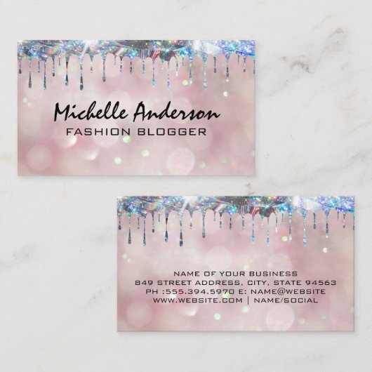 Glittery Shiny Drip | Achtergrond lichtroze achter Visitekaartje (Voorkant / Achterkant)