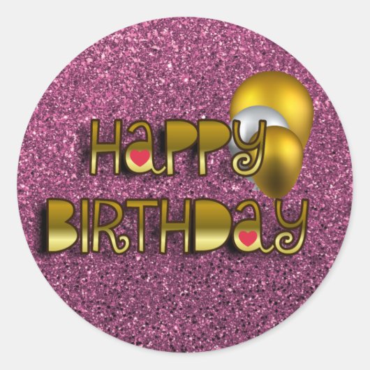 Glittery Shiny Happy Birthday Script Typografie Ronde Sticker (Voorkant)